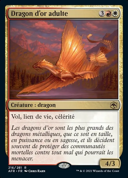 Dragon d'or adulte, carte Magic AFR 216 — extension Forgotten Realms: Aventures dans les Royaumes Oubliés
