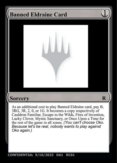 Banned Eldraine Card, Magic card UNK RC01a — Unknown Event set