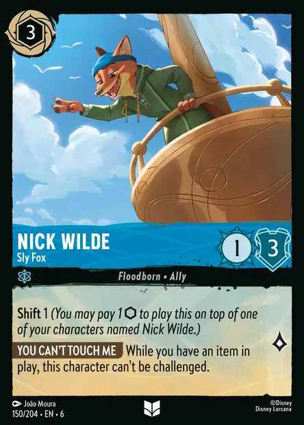 Nick Wilde - Sly Fox, Disney Lorcana card CH6-150 — Azurite Sea set