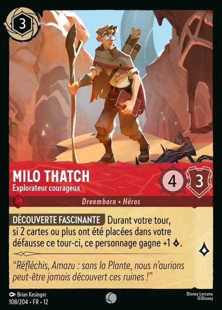 Milo Thatch - Explorateur courageux, carte Disney Lorcana CH12-108 — extension Contrées Inconnues
