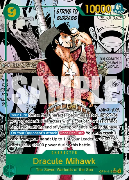 Dracule Mihawk, One Piece card OP14-119 — THE AZURE SEA’S SEVEN set