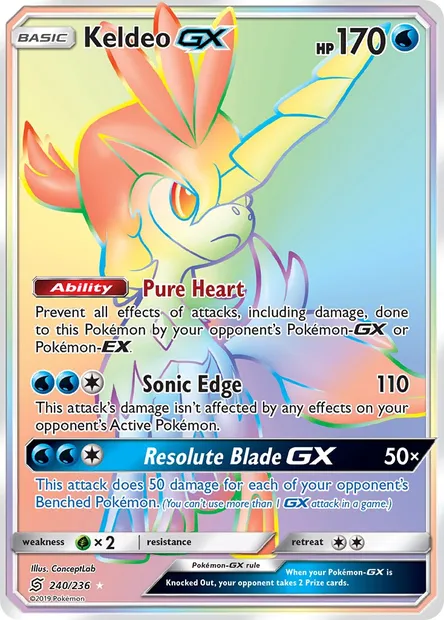 Keldeo GX, Pokémon card UNM 240 — Unified Minds set