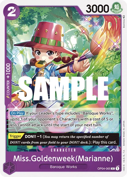 Miss Goldenweek(Marianne), carte One Piece OP04-065 — extension KINGDOMS OF INTRIGUE