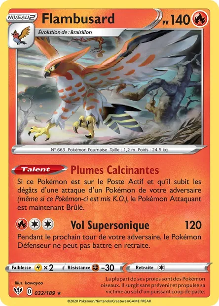 Flambusard, carte Pokémon DAA 32 — extension Ténèbres Embrasées