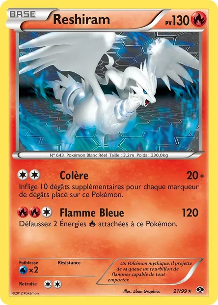 Reshiram, carte Pokémon NXD 21 — extension Destinées Futures