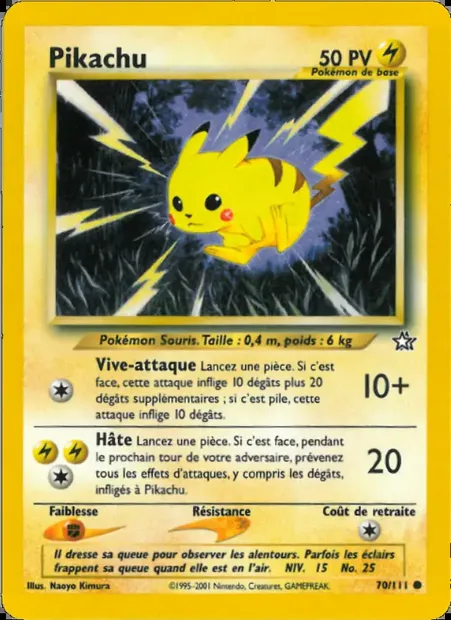 Pikachu, carte Pokémon NG 70 — extension Neo Genesis