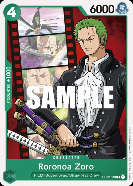 Roronoa Zoro, carte One Piece OP02-043 — extension PARAMOUNT WAR