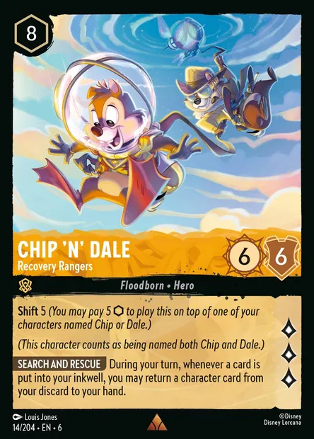 Chip 'n' Dale - Recovery Rangers, Disney Lorcana card CH6-014 — Azurite Sea set