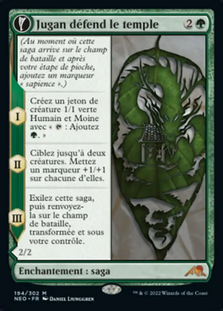 Jugan défend le temple // Vestige de l'étoile ascendante, carte Magic NEO 194 — extension Kamigawa: La Dynastie Néon