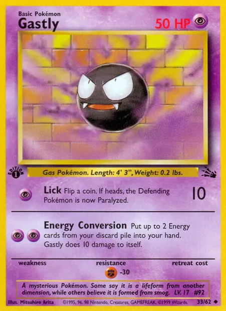 Gastly, Pokémon card FO 33 — Fossil set