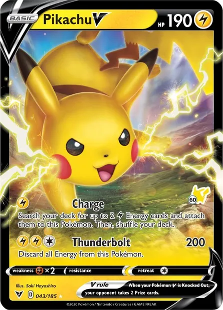 Pikachu V, carte Pokémon BA22 043-60-2 — extension Battle Academy 2022