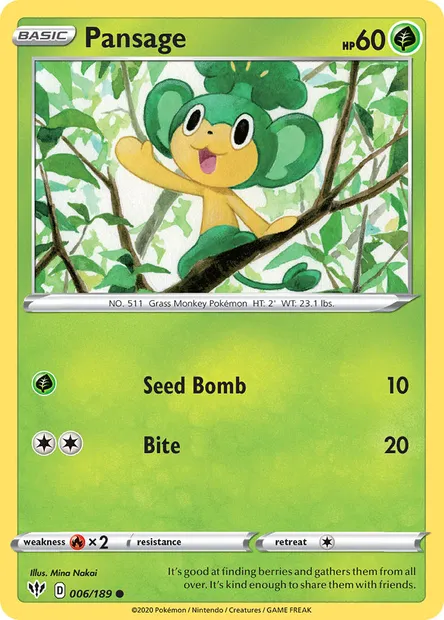 Pansage, Pokémon card DAA 6 — Darkness Ablaze set