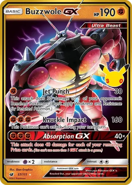 Buzzwole GX, Pokémon card 30C CC013 — 30th Celebration set