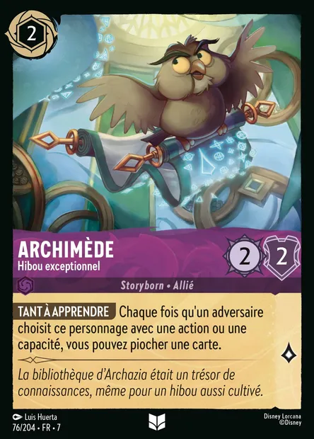 Archimède - Hibou exceptionnel, carte Disney Lorcana CH7-076 — extension L'île d'Archazia