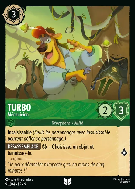 Turbo - Mécanicien, carte Disney Lorcana CH9-091 — extension Fabuleux