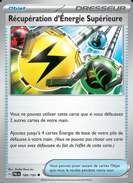Récupération d'Énergie Supérieure, carte Pokémon PAL 189 — extension Évolutions à Paldea
