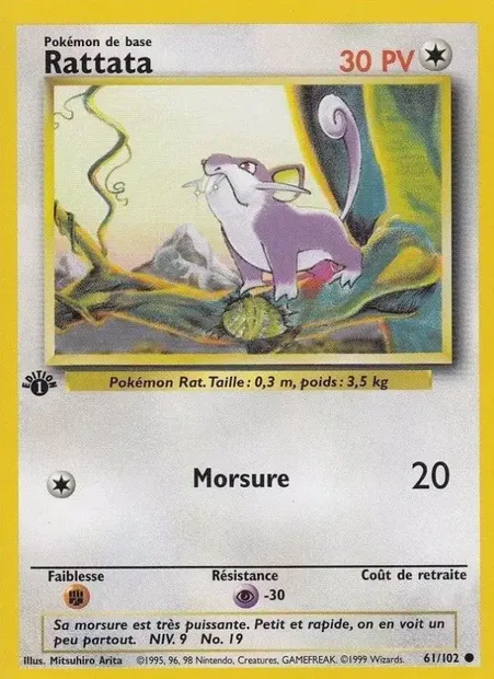 Rattata, carte Pokémon BS 61 — extension Set de Base