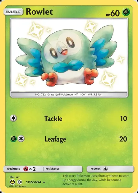 Rowlet, Pokémon card SMA SV2 — Hidden Fates Shiny Vault set