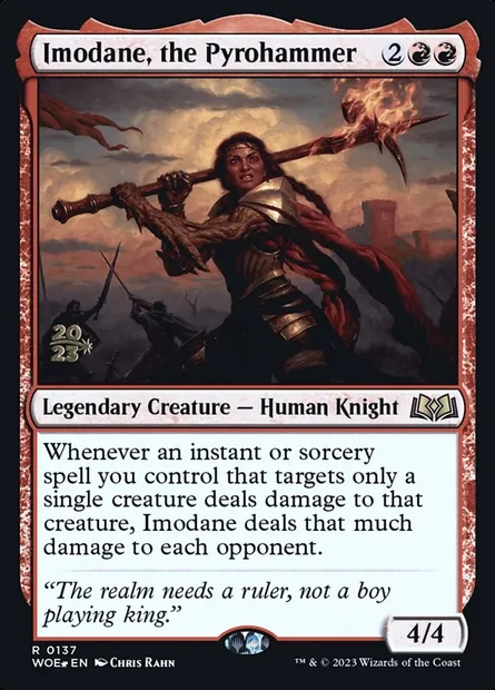 Imodane, the Pyrohammer, Magic card PWOE 137s — Wilds of Eldraine Promos set