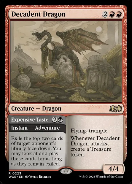 Decadent Dragon // Expensive Taste, Magic card WOE 223 — Wilds of Eldraine set