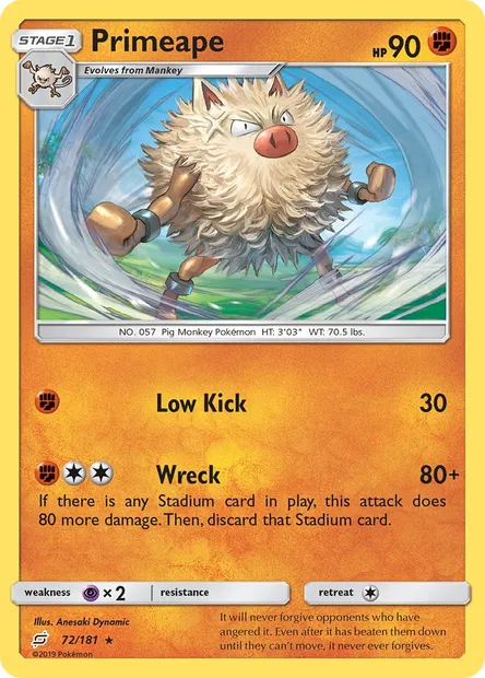 Primeape, Pokémon card TEU 72 — Team Up set