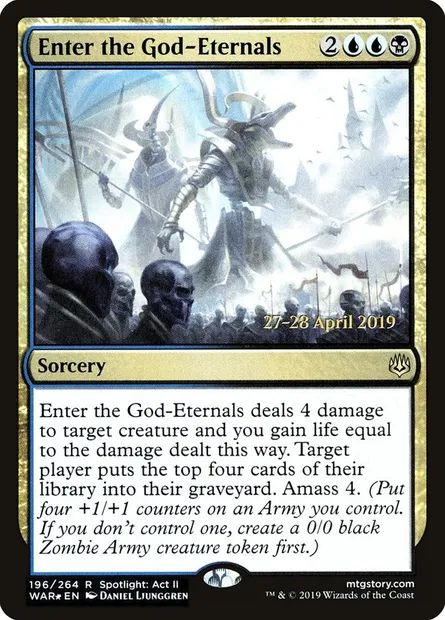 Arrivée des Éternels-dieux, carte Magic PWAR 196s — extension War of the Spark Promos