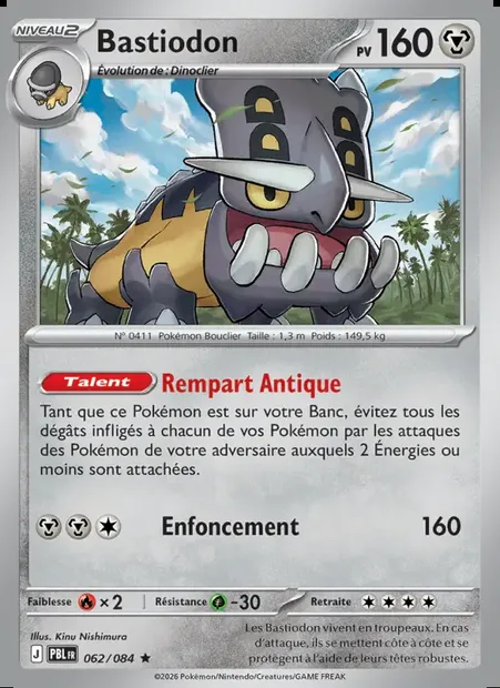 Bastiodon, carte Pokémon PBL 062 — extension Nuit Noire
