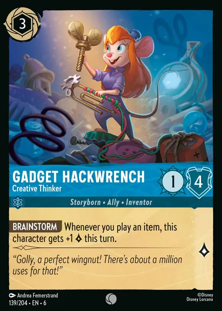 Gadget Hackwrench - Creative Thinker, Disney Lorcana card CH6-139 — Azurite Sea set