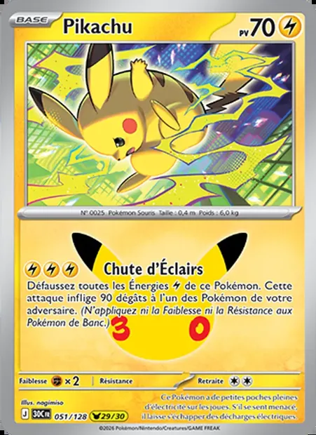 Pikachu, carte Pokémon 30C 051 — extension 30ᵉ Anniversaire
