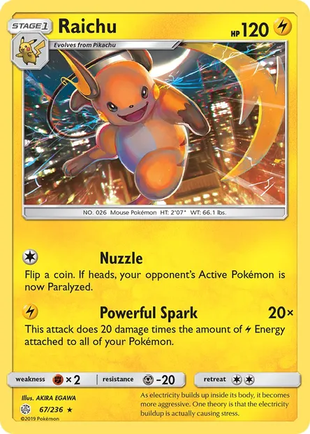 Raichu, Pokémon card CEC 67 — Cosmic Eclipse set