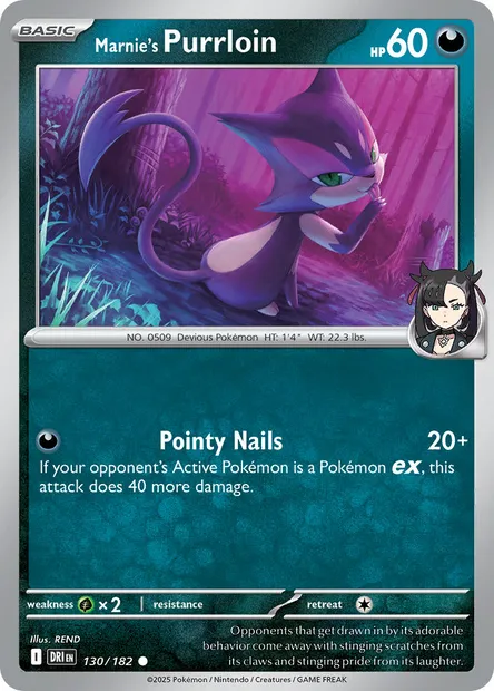 Marnie's Purrloin, Pokémon card DRI 130 — Destined Rivals set