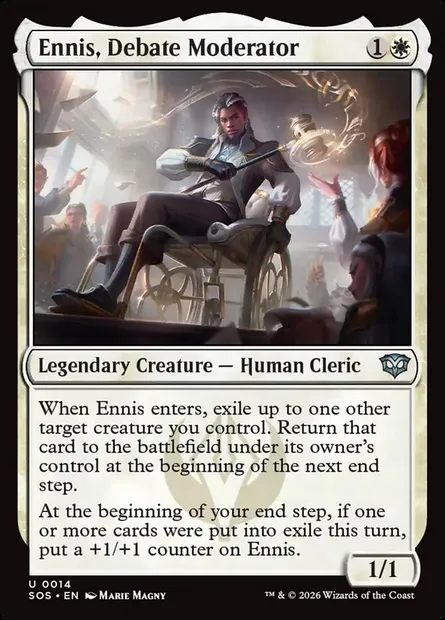 Ennis, Debate Moderator, Magic card SOS 14 — Secrets of Strixhaven set