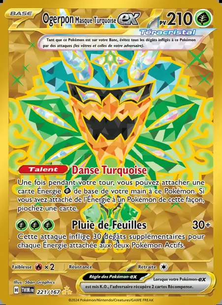 Ogerpon Masque Turquoise-ex, carte Pokémon TWM 221 — extension Mascarade Crépusculaire