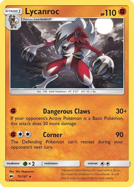Lycanroc, Pokémon card BUS 75 — Burning Shadows set
