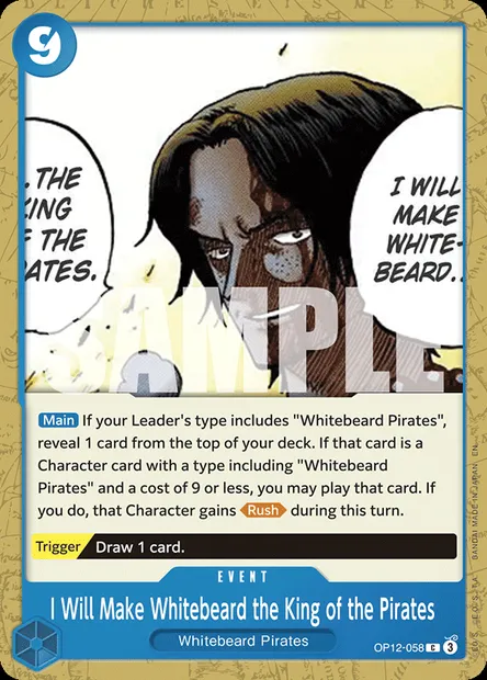 I Will Make Whitebeard the King of the Pirates, One Piece card OP12-058 — LEGACY OF THE MASTER set