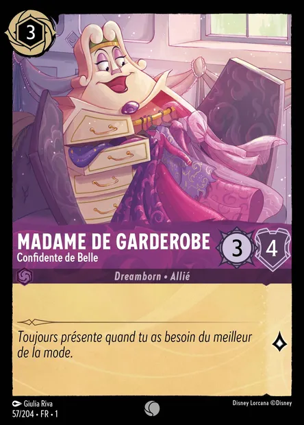 Madame de Garderobe - Confidente de Belle, carte Disney Lorcana CH1-057 — extension Premier Chapitre