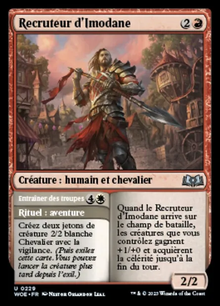 Recruteur d'Imodane // Entraîner des troupes, carte Magic WOE 229 — extension Wilds of Eldraine