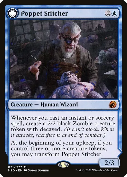 Poppet Stitcher // Poppet Factory, Magic card MID 71 — Innistrad: Midnight Hunt set