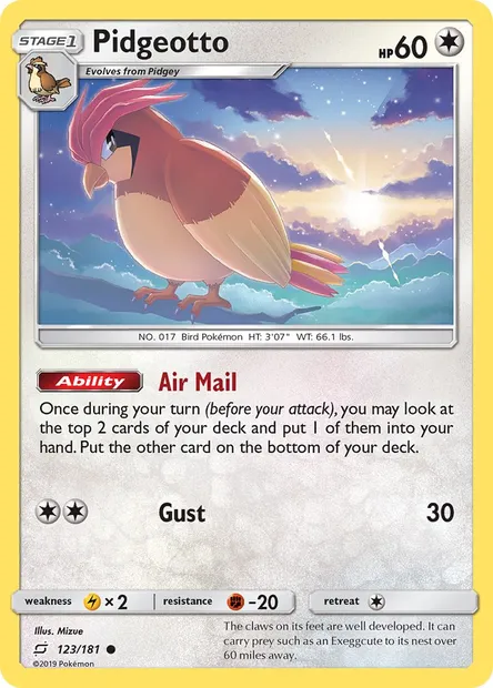 Pidgeotto, Pokémon card TEU 123 — Team Up set