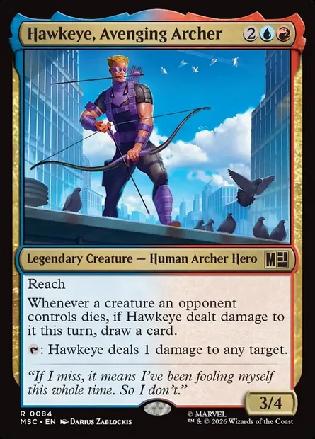 Hawkeye, Avenging Archer, Magic card MSC 84 — Marvel Super Heroes Commander set