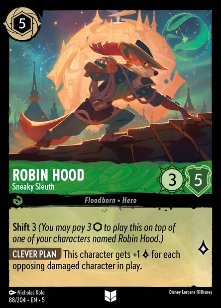 Robin Hood - Sneaky Sleuth, Disney Lorcana card CH5-088 — Shimmering Skies set