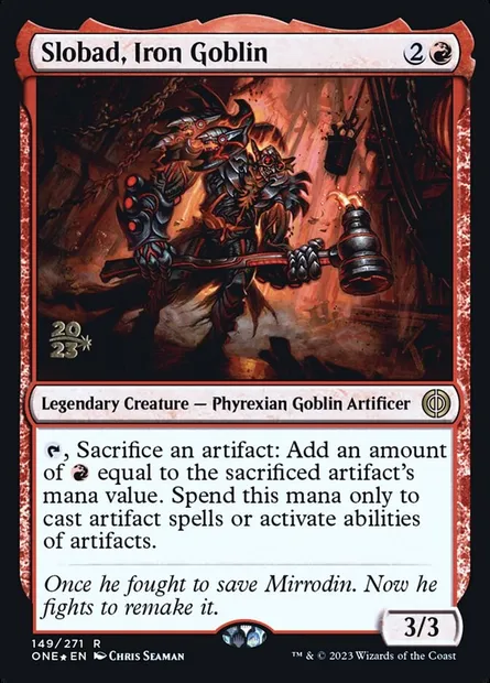 Slobad, gobelin de fer, carte Magic PONE 149s — extension Phyrexia: All Will Be One Promos
