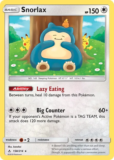 Snorlax, Pokémon card UNB 158 — Unbroken Bonds set