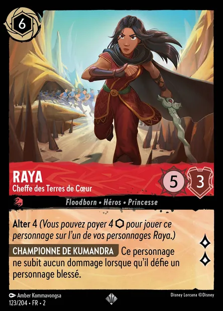 Raya - Cheffe des Terres de Cœur, carte Disney Lorcana CH2-123 — extension L'Ascension des Floodborn