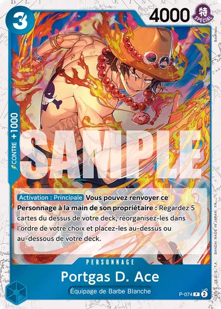 Portgas D. Ace, carte One Piece P-074 — extension Carte promo