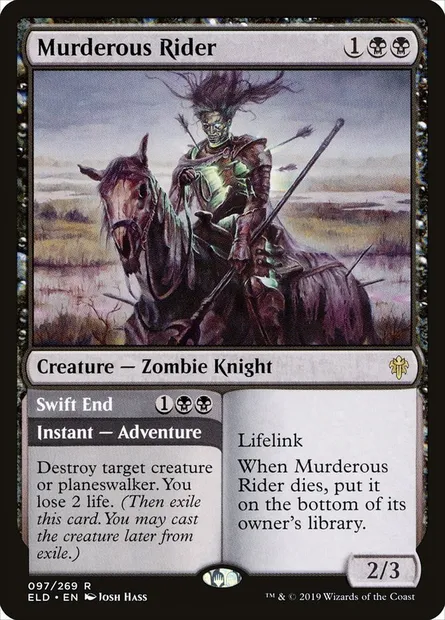 Murderous Rider // Swift End, Magic card ELD 97 — Throne of Eldraine set