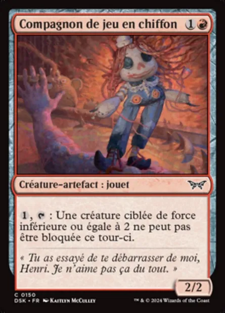 Compagnon de jeu en chiffon, carte Magic DSK 150 — extension Duskmourn: House of Horror