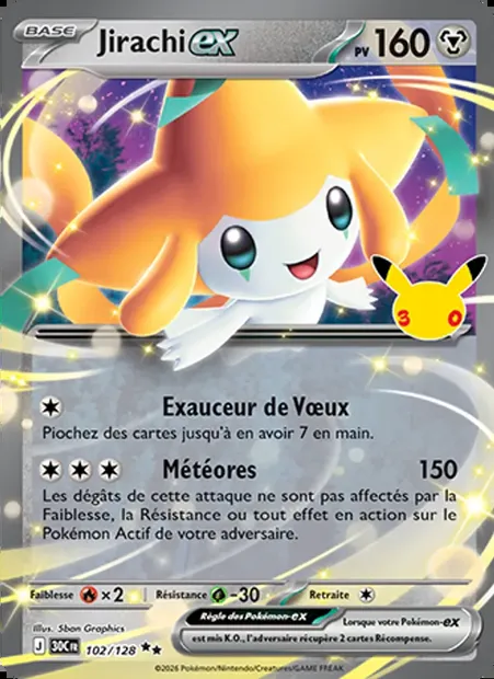 Jirachi-ex, carte Pokémon 30C 102 — extension 30ᵉ Anniversaire