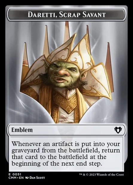 Daretti, Scrap Savant Emblem, carte Magic TCMM 51 — extension Commander Masters Tokens
