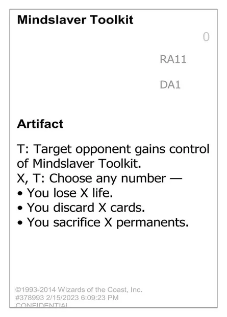 Mindslaver Toolkit, Magic card UNK RA11a — Unknown Event set